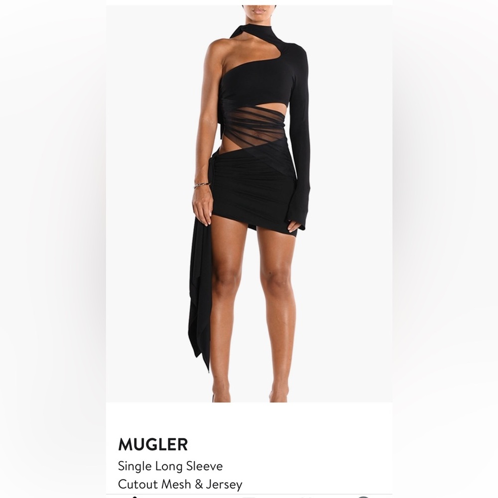 Mugler Single Long Sleeve Cutout Mesh & Jersey Dress